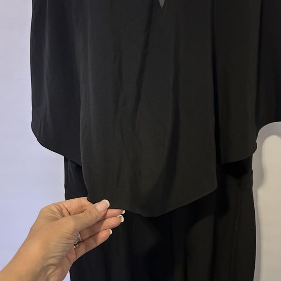 Alfani Jumpsuit Womens 16 Black Cape Sleeve Surplice Overlay Stretch Evening - Picture 11 of 14